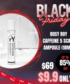 Rosyroy Caffeine 5 Scalp Ampoule 18 ml / 0.60fl.oz_Black Friday Sale *Product expires 9/2026 Exosome ampoule for scalp care, hairline care, hairloss care Plant-Derived Hairline Ampoule for Thinning Hair A simple yet effective solution for M-shaped hair loss, formulated with plant-derived ingredients that help improve the scalp environment and nourish the roots. 3-Step Scalp Nutrition System 1st Generation: Stem Cell Culture Extract 2nd Generation: Deer Antler Cell Culture Extract 3rd Generation: Caffeine Complex Other key Ingredients Salicylic Acid – Exfoliates and removes dead skin buildup L-Menthol – Provides a refreshing cooling sensation Dexpanthenol – Nourishes and strengthens the hair Easy Roll-On Type Effortlessly treat your hairline and sparse scalp areas with a convenient roll-on applicator. #HairLossAmpoule #HairLossSerum #ScalpAmpoule #ScalpCare Recommended For Concerned about an M-shaped receding hairline Want fuller-looking baby hairs when tying your hair Want to target a visibly thinning part Prefer a simple, non-sticky formula Want a fresh, cooling sensation on the scalp How to Use Use every morning and evening after a shower or shampoo. Shake well before use. Gently roll along the hairline area. Roll onto the scalp wherever needed. For best results, use consistently for at least 4 weeks. Ingredients: Water, Caffeine (5%), Niacinamide, 1,2-Hexanediol, Butylene Glycol, C12-14 Pareth-12, Methyl Disopropyl propionamide, Ficus Carica (Fif) Vesicles, Ammonium Acryloyldimethyltaurate/VP Copolymer, Arginine, Salicyclic Acid, Panthenol, Glycerin, Menthol, Juniperus Virginiana Oil, Citrus Aurantium Bergamia (Bergamot) Fruit Oil, Rosmarinus Officinalis (Rosemary) Leaf Oil, Citrus Aurantium Bergamia (Bergamot) Fruit Oil, Rosmarinus Officinalis (Rosemary) Leaf Oil, Disodium EDTA, Pinus Sylvestris Leaf Oil, Lavandula Hybrida Oil, Copaifera Officinalis (Balsam Copaiba) Resin, Melaleuca Alternifolia (Tea Tree) Leaf Oil, Mentha Piperita (Peppermint) Oil, Cupressus Sempervirens Leaf/Nut/Stem oil, Linalool, Limonene HAIR