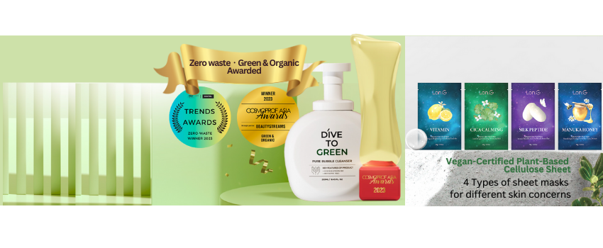 Lon.G Awarded products, 4 different sheet mask made of vegan certified cellulose sheet
