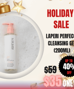 Laperi Cleansing Gel (200ml)_Black Friday Korean Skincare Sale Laperi is a professional aesthetic skincare brand that captures the safe, stable, pure, and harmless energy of nature. Elevate your skin’s natural power with Laperi’s professional skincare solutions. Laperi Cleansing Gel (200ml) Gentle mild acidic cleanser with natural surfactants. Ingredients: Purified Water, Sea Water, Disodium Cocoyl Glutamate, Disodium Laureth Sulfosuccinate, Potassium Cocoyl Glycinate, Acrylates Copolymer, Sodium Chloride, Glycerin, 1,2-Hexanediol, Centella Asiatica Extract, Fig Extract, Laminaria Japonica Extract, Eclipta Prostrata Leaf Extract, Ulmus Davidiana Root Extract, Achyranthes Japonica Extract, Hydrolyzed Glycosaminoglycans, Chondrus Crispus Extract, Olive Fruit Oil, Hippophae Rhamnoides Oil, Polyglyceryl-10 Laurate, Decyl Glucoside, Tromethamine, Butylene Glycol, Hexylene Glycol, Betaine, Propylene Glycol Caprylate, Ceramide NP, Beta-Glucan, Hydrolyzed Sodium Hyaluronate, Phytosphingosine, Fragrance, Ethylhexylglycerin, Sodium Benzoate