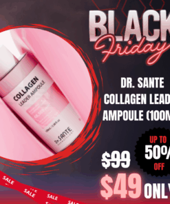 Dr. Sante Collagen Leader Ampoule (100ml)_Adipose Exosome Ampoule_Black Friday Korean Skincare Sale Dr. SANTE – KOREA NO.1 AESTHETIC BRAND Since its establishment in 2003, Sante Cosmetic Co., Ltd. has consistently researched and developed the Azulene Soother series for dry skin and the Artemisia AKA series for sensitive skin. It has made e Beautiful skin starts from here. | You’ll hear the difference in your skin – with Dr. SANTE Dr. Sante Collagen Leader Ampoule (100ml) Collagen Leader Ampoule is a skin elasticity improvement ampoule. Provides vitality and moisture to skin that is losing its original strength and elasticity, and helps to recover the skin’s original vitality and health by tightly filling in the sagging skin and promoting skin turnover. Human Stem Cell Solution, 6 types of Peptides, and Hydrolyzed Collagen improve skin elasticity, and Hydrolyzed Collagen, Ceramide NP, and Panthenol ll the skin with moisture. Vitamin B12 and Provence Rose water give vitality and energy to the skin. *Maximize effect with using beauty appliances. Ingredients: Water, Glycerin, Butylene Glycol, Dimethicone, Human Stem Cell Conditioned Media (48,500ppm), Niacinamide, Cetyl Ethylhexanoate, Isostearyl Isostearate, Panthenol, Polyglyceryl-3 Methylglucose Distearate, Hydrolyzed Collagen (10,000ppm), Rosa Centifolia Flower Water, Ceramide NP, Palmitoyl Tripeptide-1, Palmitoyl Pentapeptide-4, Hexapeptide-9, Acetyl Hexapeptide-8, Tripeptide-1, Copper Tripeptide-1, Melissa Officinalis Leaf Extract, Maltodextrin, Carbomer, Caprylyl Glycol, 1,2-Hexanediol, Xanthan Gum, Caprylhydroxamic Acid, Adenosine, Disodium EDTA, Polyglyceryl-10 Laurate, Cyanocobalamin, Methylpropanediol, PEG-8 Isostearate, Sodium Citrate, Citric Acid, Tromethamine, Fragrance Dr. Sante Collagen Leader Ampoule (100ml)