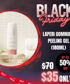 Laperi Gommage Peeling Gel (140ml)_Black Friday Sale Laperi is a professional aesthetic skincare brand that captures the safe, stable, pure, and harmless energy of nature. Elevate your skin’s natural power with Laperi’s professional skincare solutions. Laperi Gommage Peeling Gel (140ml) 1.Double Exfoliation Power Combines gommage and gentle scrub to effectively remove not just dead skin cells but also impurities deep within the pores 2. Nutrient-Rich Botanicals Infused with extracts from leaves, fruits, and seeds to deliver essential hydration and nourishment for a clear, glowing complexion. 3. Radiant Glass Skin Smoothes skin texture and evens out skin tone, leaving your skin visibly luminous and dewy. Ingredients : Purified Water, Cellulose, Denatured Alcohol, 1,2-Hexanediol, Methylpropanediol, Sweet Almond Seed Cake, Cocoa Seed Extract, Fig Extract, Scutellaria Baicalensis Root Extract (Golden Root Extract), Blue Agave Leaf Extract, Sage Leaf/Fruit/Stem Extract, Viscum Album (Mistletoe) Extract, Kakadu Plum Extract, Hydrolyzed Glycine, Polyglyceryl-10 Laurate, Betaine, Carbomer, Allantoin, Tocopherol (Vitamin E), Dextrin, Maltodextrin, Saccharide Hydrolysate, Glycerin, Ceramide NP, Fragrance, Ethylhexylglycerin Laperi Gommage Peeling Gel (140ml)