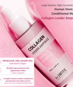Dr. Sante Collagen Leader Ampoule (100ml)_Adipose Exosome Ampoule_Black Friday Korean Skincare Sale Dr. SANTE – KOREA NO.1 AESTHETIC BRAND Since its establishment in 2003, Sante Cosmetic Co., Ltd. has consistently researched and developed the Azulene Soother series for dry skin and the Artemisia AKA series for sensitive skin. It has made e Beautiful skin starts from here. | You’ll hear the difference in your skin – with Dr. SANTE Dr. Sante Collagen Leader Ampoule (100ml) Collagen Leader Ampoule is a skin elasticity improvement ampoule. Provides vitality and moisture to skin that is losing its original strength and elasticity, and helps to recover the skin’s original vitality and health by tightly filling in the sagging skin and promoting skin turnover. Human Stem Cell Solution, 6 types of Peptides, and Hydrolyzed Collagen improve skin elasticity, and Hydrolyzed Collagen, Ceramide NP, and Panthenol ll the skin with moisture. Vitamin B12 and Provence Rose water give vitality and energy to the skin. *Maximize effect with using beauty appliances. Ingredients: Water, Glycerin, Butylene Glycol, Dimethicone, Human Stem Cell Conditioned Media (48,500ppm), Niacinamide, Cetyl Ethylhexanoate, Isostearyl Isostearate, Panthenol, Polyglyceryl-3 Methylglucose Distearate, Hydrolyzed Collagen (10,000ppm), Rosa Centifolia Flower Water, Ceramide NP, Palmitoyl Tripeptide-1, Palmitoyl Pentapeptide-4, Hexapeptide-9, Acetyl Hexapeptide-8, Tripeptide-1, Copper Tripeptide-1, Melissa Officinalis Leaf Extract, Maltodextrin, Carbomer, Caprylyl Glycol, 1,2-Hexanediol, Xanthan Gum, Caprylhydroxamic Acid, Adenosine, Disodium EDTA, Polyglyceryl-10 Laurate, Cyanocobalamin, Methylpropanediol, PEG-8 Isostearate, Sodium Citrate, Citric Acid, Tromethamine, Fragrance Dr. Sante Collagen Leader Ampoule (100ml) Dr. SANTE – KOREA NO.1 AESTHETIC BRAND Since its establishment in 2003, Sante Cosmetic Co., Ltd. has consistently researched and developed the Azulene Soother series for dry skin and the Artemisia AKA series for sensitive skin. It has made e Beautiful skin starts from here. | You’ll hear the difference in your skin – with Dr. SANTE Dr. Sante Collagen Leader Ampoule (100ml) Collagen Leader Ampoule is a skin elasticity improvement ampoule. Provides vitality and moisture to skin that is losing its original strength and elasticity, and helps to recover the skin’s original vitality and health by tightly filling in the sagging skin and promoting skin turnover. Human Stem Cell Solution(Adipose Exosome), 6 types of Peptides, and Hydrolyzed Collagen improve skin elasticity, and Hydrolyzed Collagen, Ceramide NP, and Panthenol ll the skin with moisture. Vitamin B12 and Provence Rose water give vitality and energy to the skin. Ingredients: Water, Glycerin, Butylene Glycol, Dimethicone, Human Stem Cell Conditioned Media (48,500ppm), Niacinamide, Cetyl Ethylhexanoate, Isostearyl Isostearate, Panthenol, Polyglyceryl-3 Methylglucose Distearate, Hydrolyzed Collagen (10,000ppm), Rosa Centifolia Flower Water, Ceramide NP, Palmitoyl Tripeptide-1, Palmitoyl Pentapeptide-4, Hexapeptide-9, Acetyl Hexapeptide-8, Tripeptide-1, Copper Tripeptide-1, Melissa Officinalis Leaf Extract, Maltodextrin, Carbomer, Caprylyl Glycol, 1,2-Hexanediol, Xanthan Gum, Caprylhydroxamic Acid, Adenosine, Disodium EDTA, Polyglyceryl-10 Laurate, Cyanocobalamin, Methylpropanediol, PEG-8 Isostearate, Sodium Citrate, Citric Acid, Tromethamine, Fragrance