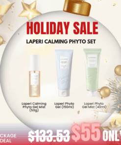 Laperi Calming Phyto Set Laperi Calming Phyto Line : The Calming Phyto Gel line helps comfort and calm sensitive skin, deeply infuses hydration into the skin, and locks in that moisture to keep it from escaping. What is included? Laperi Calming Phyto Gel Mist (50g) Hydrating and calming mist that continuously fills the skin with hydration, helping it become more moisture-attractive. Laperi Calming Phyto Gel (150ml) Gentle Calming Gel to soothe and relieve sensitive skin Laperi Calming Phyto Gel Cream (40ml) Refreshing texture cream for strenghtening skin barrier with quick soothing effect Laperi Calming Phyto Gel Mist Ingredients: Water, Methylpropanediol, Niacinamide, Butylene Glycol, Glyceryl Glucoside, Anhydroxylitol, Xylitol, Glucose, Purified Water, Bamboo Extract, Centella Asiatica Extract, Aloe Vera Leaf Extract, Portulaca Oleracea Extract, Sodium Hyaluronate, Adenosine, Bis-PEG-18 Methyl Ether Dimethyl Silane, Trehalose, Allantoin, Betaine, Gelatin, Calcium Lactate, PEG-60 Hydrogenated Castor Oil, Tocopheryl Acetate, 1,2-Hexanediol, Hydroxyacetophenone, Disodium EDTA, Scented Geranium Flower Oil, Salvia Oil, Bergamot Oil, Orange Peel Oil, Citronellol, Geraniol, Limonene, Linalool Laperi Calming Phyto Gel Ingredients:  Purified water, glycerin, 1,2-hexanediol, methylpropanediol, pentylene glycol, houttuynia cordata extract, mugwort extract, glycine soja (soybean) sprout extract, gold calendula flower extract, matricaire extract, piper extract, aloe vera leaf water, hydroxyethyl ethylcellulose, beta-glucan, ceramide NP, ethylhexylglycerin, sodium PCA, sodium hyaluronate, sodium acetylated hyaluronate, sodium hyaluronate crosspolymer, sodium hyaluronate dimethylsilanol, disodium EDTA, guaiazulene, ethylhexylglycerin Laperi Calming Phyto Gel Cream Ingredients : Purified Water, Glycerin, Methylpropanediol, Centella Asiatica Extract, Ice Plant Extract, Stearyl Dimethicone, 1,2-Hexanediol, Niacinamide, Betaine, Hexyldecyl Laurate, Hexyldecanol, Cetyl Alcohol, Cetyl Palmitate, Cetyl Olivate, Sorbitan Olivate, Glyceryl Stearate, Polyglyceryl-10 Stearate, Simmondsia Chinensis (Jojoba) Seed Oil, Portulaca Oleracea Extract, Bambusa Vulgaris Leaf/Root Extract, Adenium Obesum Extract, Marula Fruit Extract, Phellodendron Amurense Bark Extract, Allantoin, Panthenol, Centella Asiatica Flower Extract, Hydroxyethylcellulose, Sodium Hyaluronate, Bifida Ferment Lysate, Macadamia Ternifolia Seed Oil, Sorbitan Olivate, Caprylic/Capric Triglyceride, Cetyl Palmitate, Pentaerythrityl Tetra-di-t-butyl Hydroxyhydrocinnamate, Polysorbate 60, Polysorbate 20, Cetyl Palmitate, Phytosterols, Polysorbate 80, Glucosyl Stearate, 3-Polyglceryl-3 Myristate, Dimethicone, Cetearyl Alcohol, Cetearyl Glucoside, Sea Salt, Hydroxyethylcellulose Stearate, Tocopherol, Adenosine, Arginine, Behenyl Alcohol, Dihydroxyacetone, Polyquaternium-51, Lecithin, Phytantriol, Hydroxypropylcellulose, Beta-Glucan, Butylene Glycol, Cholesterol, Ceramide NP, Diisopropyl Dimer Dilinoleate, Biotinoyl Tripeptide-1, Ammonium Acryloyldimethyltaurate/Beheneth-25 Methacrylate Crosspolymer, Polyglyceryl-10 Oleate, Ceramide AP, Ceramide EOP, Ceramide NS, Ceramide NP, Guar Hydroxypropyltrimonium Chloride, Ceramide EOS, Ethylhexylglycerin, Citronellol, Geraniol, Linalool, Limonene