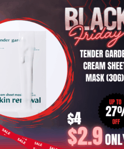 Tender garden Skin Renewal Cream Sheet Mask 30g_Black Friday Korean Skincare Sale Tender garden Skin Renewal Cream Sheet Mask (30g) - 1sheet Perfect Makeup Condition S.O.S Deep-Rising Moisture Lifting / Soothing & Moisturizing Dual Care Camellia PDRN + Exosome + NB P-Complex robustly replenish moisture and restore skin barrier for healthy skin condition renewal. Clinically Proven High-Performance Care Skin cooling, compromised skin barrier improvement, deep skin moisturizing, and elasticity improvement effects confirmed through 4 clinical tests. NEXT-GEN APPLYING “HYDRO-Glow Tox” PHYTO PDRN SKIN THEARAPY LINE Camellia PDRN ; HYDRO-Glow Tox Combines high-purity 99% PHYTO PDRN components with 3D moisture technology. This delivers exceptional elasticity-enhancing skin renewal and outstanding well-aging HYDRO-Glow Tox effects. Camellia flowers particularly symbolize winter in Jeju, demonstrating strong vitality by blooming even in the harsh winter cold. Due to their rich components and skin benefits, they are highly popular ingredients in the cosmetics industry.  Exosomes ; Hydro Plumping Exosome particles (110 billion) that are 400 times smaller than pores rapidly penetrate the skin, providing firm moisture plumping effects. Exosomes play a role in transporting various bio-derived substances such as signaling molecules, proteins, and hexane to recipient cells. This ingredient is gaining attention in skin beauty and pharmaceutical development. Tender garden Skin Renewal Cream Sheet Mask Ingredients  Purified Water, 1,2-Hexanediol, Caprylic/Capric Triglyceride, Butylene Glycol, Glycerin, Sodium DNA, Camellia Japonica Flower Extract, Sodium Hyaluronate Crosspolymer, Ulmus Root Extract, Citric Acid, Tea Tree Extract, Mate Leaf Extract, Glycyrrhiza Glabra (Licorice) Root Extract, Morus Alba (Mulberry) Root Extract, Hordeum Vulgare (Barley) Extract, Panthenol, Phenyl Trimethicone, Cetearyl Alcohol, Polysorbate 60, Carbomer, Tromethamine, Sorbitan Stearate, Caprylyl Glycol, Adenosine, Disodium EDTA, Ethylhexylglycerin.
