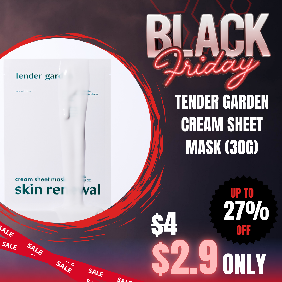 Tender garden Skin Renewal Cream Sheet Mask 30g_Black Friday Korean Skincare Sale Tender garden Skin Renewal Cream Sheet Mask (30g) - 1sheet Perfect Makeup Condition S.O.S Deep-Rising Moisture Lifting / Soothing & Moisturizing Dual Care Camellia PDRN + Exosome + NB P-Complex robustly replenish moisture and restore skin barrier for healthy skin condition renewal. Clinically Proven High-Performance Care Skin cooling, compromised skin barrier improvement, deep skin moisturizing, and elasticity improvement effects confirmed through 4 clinical tests. NEXT-GEN APPLYING “HYDRO-Glow Tox” PHYTO PDRN SKIN THEARAPY LINE Camellia PDRN ; HYDRO-Glow Tox Combines high-purity 99% PHYTO PDRN components with 3D moisture technology. This delivers exceptional elasticity-enhancing skin renewal and outstanding well-aging HYDRO-Glow Tox effects. Camellia flowers particularly symbolize winter in Jeju, demonstrating strong vitality by blooming even in the harsh winter cold. Due to their rich components and skin benefits, they are highly popular ingredients in the cosmetics industry. Exosomes ; Hydro Plumping Exosome particles (110 billion) that are 400 times smaller than pores rapidly penetrate the skin, providing firm moisture plumping effects. Exosomes play a role in transporting various bio-derived substances such as signaling molecules, proteins, and hexane to recipient cells. This ingredient is gaining attention in skin beauty and pharmaceutical development. Tender garden Skin Renewal Cream Sheet Mask Ingredients Purified Water, 1,2-Hexanediol, Caprylic/Capric Triglyceride, Butylene Glycol, Glycerin, Sodium DNA, Camellia Japonica Flower Extract, Sodium Hyaluronate Crosspolymer, Ulmus Root Extract, Citric Acid, Tea Tree Extract, Mate Leaf Extract, Glycyrrhiza Glabra (Licorice) Root Extract, Morus Alba (Mulberry) Root Extract, Hordeum Vulgare (Barley) Extract, Panthenol, Phenyl Trimethicone, Cetearyl Alcohol, Polysorbate 60, Carbomer, Tromethamine, Sorbitan Stearate, Caprylyl Glycol, Adenosine, Disodium EDTA, Ethylhexylglycerin.
