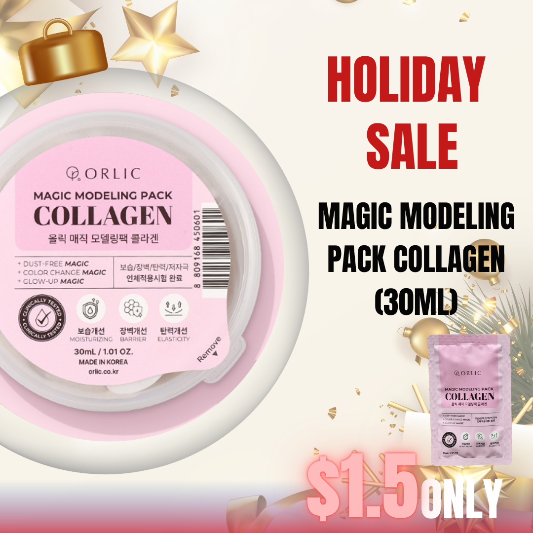 Orlic Magic Modeling Pack (27ml) Collagen (Firming)

Orlic Magic Modeling Pack (27ml) Collagen (Firming)

Orlic - Let your skin return to its natural flow

HOW TO USE

Mix contents and water in a 1:1 ratio (27 g water + 1 pouch product)

Features

Made with allergen-free natural fragrance — no synthetic scents used
Clinically tested for moisturizing, skin barrier reinforcement, elasticity improvement, and low irritation
3 Magical Effects!
Dust-Free Magic - Clean and tidy application with no powder scatter. Unlike traditional powder-type modeling packs, this liquid formula ensures a clean and comfortable experience.
Color Change Magic - Watch the color transform as you mix.The moment water is added, the pack transforms from a rich base color to a soft, beautiful pastel shade.
Glow-Up Magic - A radiant glow from deep within your skin. As you remove the pack, nourishing essential oils help deliver lasting hydration and a luminous glow from within

Product Types

Orlic Magic Modeling Pack #3 Collagen (27ml)

Firming and Hydration

Ingredients : Ethylhexyl Palmitate, Propylene Glycol, Sorbitan Oleate, Soluble Collagen, 1,2 Hexanediol, Caprylyl Glycol, Prunus Amygdalus Dulcis  Sweet Almond Fruit Extract, Gardenia Florida Fruit Extract, Brassica Oleracea Italica Leaf Extract, Carica Papaya Seed Oil, Alkanna Tinctoria Root Extract, Tocopherol