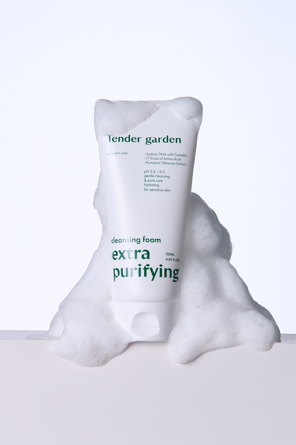 Tender Garden Cleansing Foam Extra Purifying (120ml) Glow skin starts from cleansing! Mild acidic and hydrating cleansing foam for all skin type Moisturizing Mild Cleansing The Beginning of Hydro-Glowtox Cleansing Moisture Cleansing Without Inner Tightness High-purity Camellia PDRN + 17 types of amino acid moisturizing components draw moisture to maintain clear, moist skin texture even after cleansing. Clinically Proven High-Performance Care Gentle yet powerful cleansing power confirmed through 4 clinical tests (sebum, waste, oil)! Provides 10-layer deep skin moisturizing power. NEXT-GEN APPLYING “Hydro-Glowtox” PHYTO PDRN SKIN THEARAPY LINE Camellia PDRN ; Hydro-Glowtox Combines high-purity 99% PHYTO PDRN components with 3D moisture technology. Baby Collagen (17 Amino Acids) ; Hydro Coating