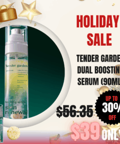 Tender garden Skin Renewal Dual Boosting Serum (90ml)_Black Friday Korean Skincare Sale Tender garden Skin Renewal Dual Boosting Serum (90ml) Tender garden Skin Renewal Dual Boosting Serum(90ml) + Condensed Essence (1g) The concentration and stability of Juvel*k’s active ingredients — once impossible to preserve in diluted liquid form — are now fully retained in an effervescent solid formula for 100% preservation. High-Purity 99% PDRN Moisture Regenerating Formula – Water-Glow Tox Serum Daily skincare: After cleansing, spray 2–3 times during the toner step and gently pat for absorption. Your skin will feel clear, hydrated, and comfortably balanced. Intensive care for damaged skin: Soak a cotton pad with the serum and place it on clean skin for about 10 minutes as a soothing and deeply hydrating treatment mask. Tender garden Skin Renewal Dual Boosting Serum Key Ingredients : Camellia PDRN, Exosome, baby collagen, Vitamin E oil