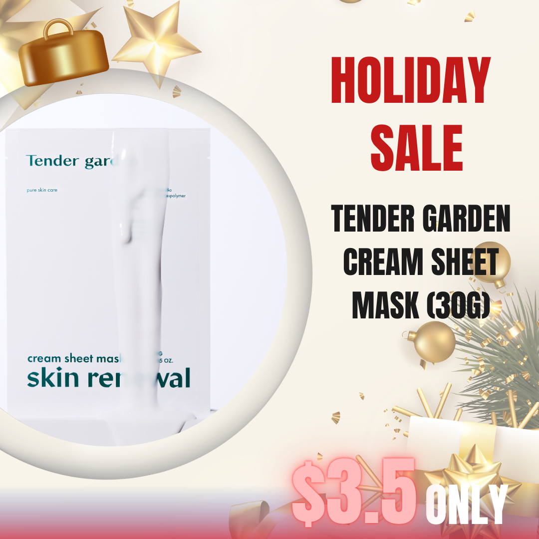 Tender garden Skin Renewal Cream Sheet Mask 30g Tender garden Skin Renewal Cream Sheet Mask (30g) - 1sheet Perfect Makeup Condition S.O.S Deep-Rising Moisture Lifting / Soothing & Moisturizing Dual Care Camellia PDRN + Exosome + NB P-Complex robustly replenish moisture and restore skin barrier for healthy skin condition renewal. Clinically Proven High-Performance Care Skin cooling, compromised skin barrier improvement, deep skin moisturizing, and elasticity improvement effects confirmed through 4 clinical tests. NEXT-GEN APPLYING “HYDRO-Glow Tox” PHYTO PDRN SKIN THEARAPY LINE Camellia PDRN ; HYDRO-Glow Tox Combines high-purity 99% PHYTO PDRN components with 3D moisture technology. This delivers exceptional elasticity-enhancing skin renewal and outstanding well-aging HYDRO-Glow Tox effects. Camellia flowers particularly symbolize winter in Jeju, demonstrating strong vitality by blooming even in the harsh winter cold. Due to their rich components and skin benefits, they are highly popular ingredients in the cosmetics industry.  Exosomes ; Hydro Plumping Exosome particles (110 billion) that are 400 times smaller than pores rapidly penetrate the skin, providing firm moisture plumping effects. Exosomes play a role in transporting various bio-derived substances such as signaling molecules, proteins, and hexane to recipient cells. This ingredient is gaining attention in skin beauty and pharmaceutical development. Tender garden Skin Renewal Cream Sheet Mask Ingredients  Purified Water, 1,2-Hexanediol, Caprylic/Capric Triglyceride, Butylene Glycol, Glycerin, Sodium DNA, Camellia Japonica Flower Extract, Sodium Hyaluronate Crosspolymer, Ulmus Root Extract, Citric Acid, Tea Tree Extract, Mate Leaf Extract, Glycyrrhiza Glabra (Licorice) Root Extract, Morus Alba (Mulberry) Root Extract, Hordeum Vulgare (Barley) Extract, Panthenol, Phenyl Trimethicone, Cetearyl Alcohol, Polysorbate 60, Carbomer, Tromethamine, Sorbitan Stearate, Caprylyl Glycol, Adenosine, Disodium EDTA, Ethylhexylglycerin.