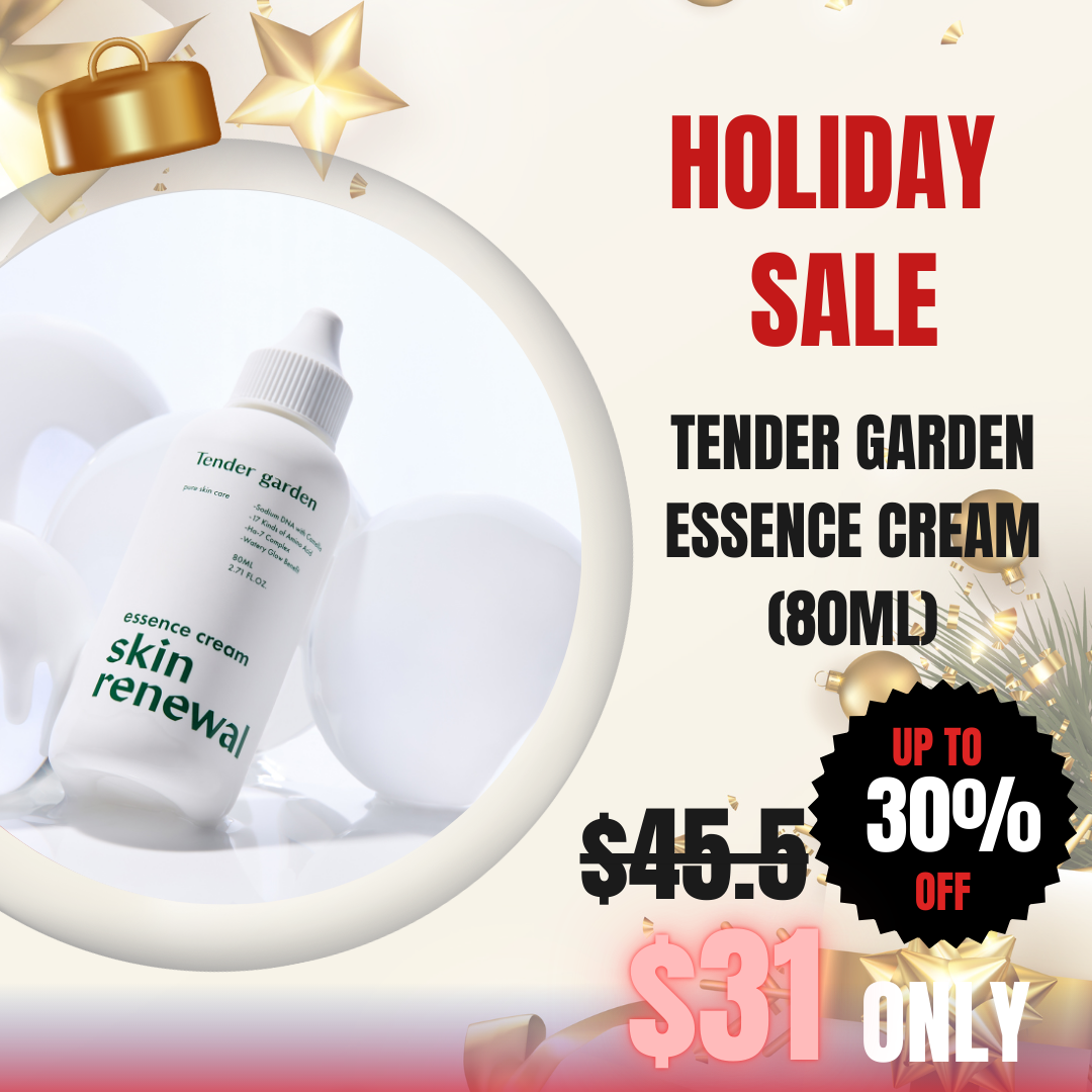 Tender garden Skin Renewal Essence Cream (80ml) Transparently Radiant Pure Glow Skin Clearly Radiant Power Hydro-toxin Skin Hydro-toxin + Hydro Volume + Hydro Coating = 3-in-1 Care The double synergy effect of glutathione and collagen provides triple radiance care with inner glow, aqua glow, and clear glow for bright and vibrant skin. Clinically Proven High-Performance Care Clinical confirmation of immediate moisture improvement felt from just one use. Additionally, verified various skin efficacy benefits including moisture plumping effects and definitive lifting improvement for under-eyes, cheeks, and chin. NEXT-GEN APPLYING “HYDRO-Glow TOX” PHYTO PDRN SKIN THEARAPY LINE Camellia PDRN ; Hydro-toxin Combines high-purity 99% PHYTO PDRN components with 3D moisture technology. This delivers exceptional elasticity-enhancing skin renewal and outstanding well-aging HYDRO-Glow TOX effects. Camellia flowers particularly symbolize winter in Jeju, demonstrating strong vitality by blooming even in the harsh winter cold. Due to their rich components and skin benefits, they are highly popular ingredients in the cosmetics industry. 110 Billion Exosomes ; Hydro Plumping Exosome particles (110 billion) that are 400 times smaller than pores rapidly penetrate the skin, providing firm moisture plumping effects. Exosomes play a role in transporting various bio-derived substances such as signaling molecules, proteins, and hexane to recipient cells. This ingredient is gaining attention in skin beauty and pharmaceutical development. Baby Collagen (17 Amino Acids) ; Hydro Coating Baby collagen that exists only in 1-year-old baby skin provides Hydro coating effects. Natural Moisturizing Factor (NMF) is a substance that naturally exists within the skin to help maintain adequate moisture. While we produce NMF naturally from birth, its distribution is most abundant in baby skin. Tender garden Skin Renewal Essence Cream Ingredients: Water, Isopropyl Isostearate, Butylene Glycol Dicaprylate/Dicaprate, Hydrogenated Polyisobutene, Cetyl PEG/PPG-10/1 Dimethicone, Glycerin, Pentylene Glycol, Camellia Japonica Flower Extract, Sodium DNA, Sodium Hyaluronate Crosspolymer, Oryza Sativa (Rice) Bran Extract, Citric Acid, Glycine, Serine, Glutamic Acid, Aspartic Acid, Leucine, Arginine, Lysine, Alanine, Tyrosine, Phenylalanine, Proline, Threonine, Valine, Isoleucine, Histidine, Cysteine, Methionine, Collagen Extract, Glutathione, Tocopherol, Magnesium Sulfate, Butylene Glycol, Caprylyl Glycol, Ethylhexylglycerin, 1,2-Hexanediol, Pentaerythrityl Tetra-di-t-butyl Hydroxyhydrocinnamate, Adenosine