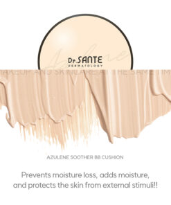 Dr. Sante Azulene Soother BB Airless Cushion (15g) Dr. Sante Azulene Soother BB Cushion (15g) Moisturizing and close-fitting perfect skin fit azulene ingredietn based airless BB cushion Makeup and skincare at the same time! cushion that helps soothe the skin after facial treatment #azulene base #thinlayer cover #healthy skin Dr. Sante Azulene Soother BB Cushion (15g) Dr. SANTE – KOREA NO.1 AESTHETIC BRAND Loved by Korean estheticians and K-beauty customers Beautiful skin starts from here. | You’ll hear the difference in your skin – with Dr. SANTE Dr. Sante Azulene Soother BB Cushion Ingredients : Chamomile Flower Water, Propanediol, Cetyl Ethylhexanoate, Caprylic/Capric Triglyceride, Titanium Dioxide, Butylene Glycol, Ethylhexyl Salicylate, Butyloctyl Salicylate, Phenyl Trimethicone, Cetearyl/PPG-10/1 Dimethicone, Polyglyceryl-6 Polyricinoleate, Ethylhexyl Palmitate, Purified Water, 1,2-Hexanediol, Disteardimonium Hectorite, Diisostearyl Malate, Sorbitan Sesquioleate, Zinc Oxide, Magnesium Sulfate, Beeswax, Ethoxy Diglycol, Panthenol, Lactobacillus Ferment Lysate, Evening Primrose Oil, Fragrance, Rosehip Extract, Mica, HDI/Trimethylol Hexyllactone Crosspolymer, Yellow Iron Oxide, Caprylyl Glycol, Aluminum Hydroxide, Triethoxycaprylylsilane, Tocopheryl Nicotinate, Red Iron Oxide, Ethylhexylglycerin, Methyldiisopropylpropionamide, Linseed Oil, Black Iron Oxide, Disodium EDTA, Sorbitan Laurate, Benzyl Salicylate, Silica, Hydrolyzed Chondrus Crispus/Chondrus Gum, Glycerin, Sodium Hyaluronate, Guaiazulene, Hydroxyethylcellulose, Acetyl Dipeptide-1 Cetyl Ester, Sodium Hyaluronate Crosspolymer, Hydrolyzed Hyaluronic Acid, Hydroxypropyltrimonium Hyaluronate, Ceramide NP, Tetracarboxymethyl Hexanoyl Dipeptide-12, Hyaluronic Acid, Sodium Acetylated Hyaluronate
