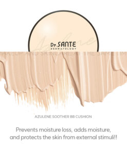 Dr. Sante Azulene Soother BB Airless Cushion (15g) Dr. Sante Azulene Soother BB Cushion (15g) Moisturizing and close-fitting perfect skin fit azulene ingredietn based airless BB cushion Makeup and skincare at the same time! cushion that helps soothe the skin after facial treatment #azulene base #thinlayer cover #healthy skin Dr. Sante Azulene Soother BB Cushion (15g) Dr. SANTE – KOREA NO.1 AESTHETIC BRAND Loved by Korean estheticians and K-beauty customers Beautiful skin starts from here. | You’ll hear the difference in your skin – with Dr. SANTE Dr. Sante Azulene Soother BB Cushion Ingredients : Chamomile Flower Water, Propanediol, Cetyl Ethylhexanoate, Caprylic/Capric Triglyceride, Titanium Dioxide, Butylene Glycol, Ethylhexyl Salicylate, Butyloctyl Salicylate, Phenyl Trimethicone, Cetearyl/PPG-10/1 Dimethicone, Polyglyceryl-6 Polyricinoleate, Ethylhexyl Palmitate, Purified Water, 1,2-Hexanediol, Disteardimonium Hectorite, Diisostearyl Malate, Sorbitan Sesquioleate, Zinc Oxide, Magnesium Sulfate, Beeswax, Ethoxy Diglycol, Panthenol, Lactobacillus Ferment Lysate, Evening Primrose Oil, Fragrance, Rosehip Extract, Mica, HDI/Trimethylol Hexyllactone Crosspolymer, Yellow Iron Oxide, Caprylyl Glycol, Aluminum Hydroxide, Triethoxycaprylylsilane, Tocopheryl Nicotinate, Red Iron Oxide, Ethylhexylglycerin, Methyldiisopropylpropionamide, Linseed Oil, Black Iron Oxide, Disodium EDTA, Sorbitan Laurate, Benzyl Salicylate, Silica, Hydrolyzed Chondrus Crispus/Chondrus Gum, Glycerin, Sodium Hyaluronate, Guaiazulene, Hydroxyethylcellulose, Acetyl Dipeptide-1 Cetyl Ester, Sodium Hyaluronate Crosspolymer, Hydrolyzed Hyaluronic Acid, Hydroxypropyltrimonium Hyaluronate, Ceramide NP, Tetracarboxymethyl Hexanoyl Dipeptide-12, Hyaluronic Acid, Sodium Acetylated Hyaluronate