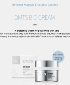 DMTS Bio Cream (35ml) The DMTS Bio Skincare Line features key ingredients such as Hydrolyzed Rye Phyto Placenta Extract, Edelweiss Callus Culture Extract, and growth factor peptides. Designed for post-DMTS treatment aftercare and home care, this product line enhances the overall effectiveness of the procedure while promoting rapid skin calming and recovery.   DMTS Bio Cream (35ml) This cream contains Phyto Placenta and Callus extracts, helping to recover and protect damaged after MTS procedure. Dual functional cosmetic : Whitening & Wrinkle care Improve barrier function and protect skin with probiotics ingredients and 6GF peptides. Ingredients Purified Water, Glycerin, Butylene Glycol, 1,2-Hexanediol, Niacinamide, Caprylyl/Capryl Glucoside, Squalane, Perilla Ocymoides Seed Extract, Canola Oil, Cetearyl Alcohol, Hydroxyacetophenone, Glyceryl Stearate, Dipropylene Glycol, Dimethicone, Hydrogenated Polydecene, Cetearyl Glucoside, Sodium Stearoyl Glutamate, Carbomer, Arginine, Olive Oil, Cholesterol, Carbomer, Beeswax, Olea Europaea (Olive) Fruit Oil, Tocopheryl Acetate, Allantoin, Fragrance, Hydrolyzed Rye Phyto Placenta Extract, Adenosine, Edelweiss Callus Culture Extract, Dioscorea Japonica Root Extract, Lactobacillus/Soybean Ferment Extract, Lactobacillus/Pear Juice Ferment Filtrate, Lactobacillus/Seaweed Ferment Extract, Lactobacillus/Perilla Leaf Extract, Lactobacillus/Mugwort Ferment Filtrate, Edelweiss Extract, Sodium Hyaluronate, Acetyl Hexapeptide-8, Palmitoyl Tripeptide-1, Palmitoyl Pentapeptide-4, Palmitoyl Tetrapeptide-7, Acetyl Hexapeptide-22