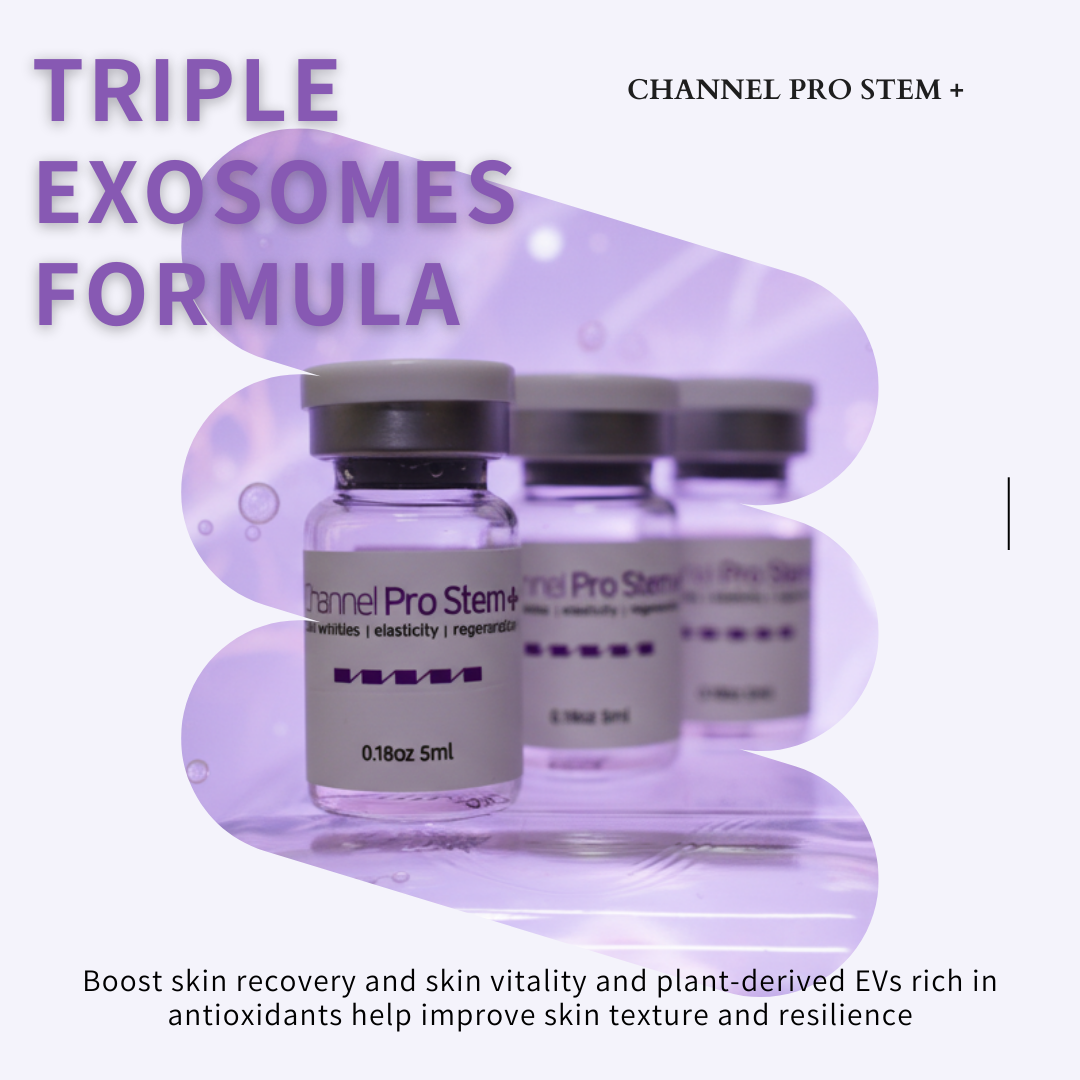 Channel Pro Stem+ (5ml*3vials) Wrinkle, Elasticity, Regeneration Triple Exosome Serum Skin Wrinkles | Elasticity | Regeneration Bring professional-level skin care to your home with Channel Pro Stem+ Ampoule! Perfect for DIY microchanneling or daily skin rejuvenation, this ampoule is formulated to repair, brighten, and strengthen your skin, targeting fine lines, scars, dullness, and elasticity. Channel Pro Stem+ Ampoule combines 3 Exosomes, 20 amino acids, 5 minerals, and B-complex vitamins to support skin regeneration, scar repair, wrinkle care, and elasticity. Brightens, nourishes, and strengthens skin — professional results, now at home. Powerful Ingredients for Visible Results 3 Advanced Exosomes (Human Adipose Stem Cell, Apple & Grape) Boost skin recovery, enhance radiance, and support natural regeneration. 20 Amino Acids Strengthen your skin barrier, improve elasticity, and maintain deep hydration. 5 Essential Minerals (Calcium, Sodium, Phosphate, etc.) Balance moisture, soothe irritation, and fortify skin health. Vitamin B-Complex + Niacinamide + Folic Acid Protect against oxidative stress, brighten skin tone, and support healthy metabolism. Channel Pro Stem+ Key Benefits Regeneration & Scar Care: Supports cellular repair for smoother, revitalized skin. Wrinkle & Elasticity Support: Amino acids help improve firmness and reduce fine lines. Brightening & Tone Correction: Niacinamide and folic acid even skin tone and restore glow. Safe & Gentle: Non-irritating formula, stable at room temperature, perfect for home use. Channel Pro Stem+ How to Use Apply a few drops to clean skin before microchanneling or as part of your daily skincare routine. Massage gently until absorbed. Ideal for DIY microchanneling enthusiasts seeking professional-grade results at home. Channel Pro Stem+ Ingredients Water · Human Adipose Stem Cell Conditioned Media · Malus Domestica Extracellular Vesicles · Vitis Vinifera Extracellular Vesicles · 1,2-Hexanediol · Calcium Chloride · Sodium Chloride · Sodium Phosphate · Arginine HCl · Cystine · Glutamine · Glycine · Histidine HCl · Isoleucine · Leucine · Lysine HCl · Methionine · Phenylalanine · Serine · Threonine · Tryptophan · Valine · Folic Acid · Inositol · Niacinamide · Calcium Pantothenate · Pyridoxine HCl · Riboflavin · Thiamine HCl · Glucose · Hydroxyethylpiperazine Ethane Sulfonic Acid · Sodium Pyruvate · Sodium Bicarbonate · Alanine · Asparagine · Aspartic Acid · Cysteine HCl · Glutamic Acid · Proline