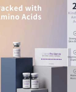 Channel Pro Stem+ (5ml*3vials) Wrinkle, Elasticity, Regeneration Triple Exosome Serum Skin Wrinkles | Elasticity | Regeneration Bring professional-level skin care to your home with Channel Pro Stem+ Ampoule! Perfect for DIY microchanneling or daily skin rejuvenation, this ampoule is formulated to repair, brighten, and strengthen your skin, targeting fine lines, scars, dullness, and elasticity. Channel Pro Stem+ Ampoule combines 3 Exosomes, 20 amino acids, 5 minerals, and B-complex vitamins to support skin regeneration, scar repair, wrinkle care, and elasticity. Brightens, nourishes, and strengthens skin — professional results, now at home. Powerful Ingredients for Visible Results 3 Advanced Exosomes (Human Adipose Stem Cell, Apple & Grape) Boost skin recovery, enhance radiance, and support natural regeneration. 20 Amino Acids Strengthen your skin barrier, improve elasticity, and maintain deep hydration. 5 Essential Minerals (Calcium, Sodium, Phosphate, etc.) Balance moisture, soothe irritation, and fortify skin health. Vitamin B-Complex + Niacinamide + Folic Acid Protect against oxidative stress, brighten skin tone, and support healthy metabolism. Channel Pro Stem+ Key Benefits Regeneration & Scar Care: Supports cellular repair for smoother, revitalized skin. Wrinkle & Elasticity Support: Amino acids help improve firmness and reduce fine lines. Brightening & Tone Correction: Niacinamide and folic acid even skin tone and restore glow. Safe & Gentle: Non-irritating formula, stable at room temperature, perfect for home use. Channel Pro Stem+ How to Use Apply a few drops to clean skin before microchanneling or as part of your daily skincare routine. Massage gently until absorbed. Ideal for DIY microchanneling enthusiasts seeking professional-grade results at home. Channel Pro Stem+ Ingredients Water · Human Adipose Stem Cell Conditioned Media · Malus Domestica Extracellular Vesicles · Vitis Vinifera Extracellular Vesicles · 1,2-Hexanediol · Calcium Chloride · Sodium Chloride · Sodium Phosphate · Arginine HCl · Cystine · Glutamine · Glycine · Histidine HCl · Isoleucine · Leucine · Lysine HCl · Methionine · Phenylalanine · Serine · Threonine · Tryptophan · Valine · Folic Acid · Inositol · Niacinamide · Calcium Pantothenate · Pyridoxine HCl · Riboflavin · Thiamine HCl · Glucose · Hydroxyethylpiperazine Ethane Sulfonic Acid · Sodium Pyruvate · Sodium Bicarbonate · Alanine · Asparagine · Aspartic Acid · Cysteine HCl · Glutamic Acid · Proline