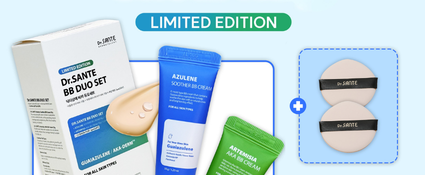 Launching event! Limited edition Dr. Sante BB cream duo set - dr.sante azulene soother bb cream , dr.sante aka bb cream and free 2 puff
