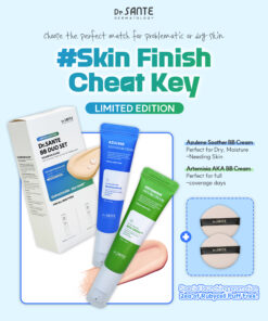 Dr.Sante BB Cream Duo Kit (Soother + AKA BB Cream + Puff 2pcs) *** LIMITED EDITION*** Set Includes Azulene Soothe BB Cream 35 g (Shade 21–22) Artemisia AKA BB Cream 35 g (Shade 22–23) Bonus: Rubicell Puff x 2 A versatile BB duo for sensitive, dry, and troubled skin—customize your base depending on your skin condition. Azulene Soothe BB Cream Finish: Dewy, radiant For: Dry & sensitive skin Lightweight, breathable BB cream with a natural tone-up effect. Provides long-lasting hydration and calming care without darkening. Key Ingredients: Chamomile Water & Guaiazulene – soothe redness and irritation Hyaluronic Acid – long-lasting hydration Ceramide NP & Panthenol – barrier support and skin recovery Artemisia AKA BB Cream Finish: Soft matte with inner hydration For: Troubled & sensitive skin Thin, smooth formula that adheres evenly for clean, natural coverage. Helps calm irritated skin while blurring blemishes and uneven texture. Key Ingredients: Artemisia (Mugwort) Extract – soothing hydration Centella Asiatica – calming care Niacinamide – bright, even skin tone AKADerm™ – комплекс soothing complex Additional Benefits Hygienic pump dispenser Free Rubicell Puffs (2 pcs) for seamless application