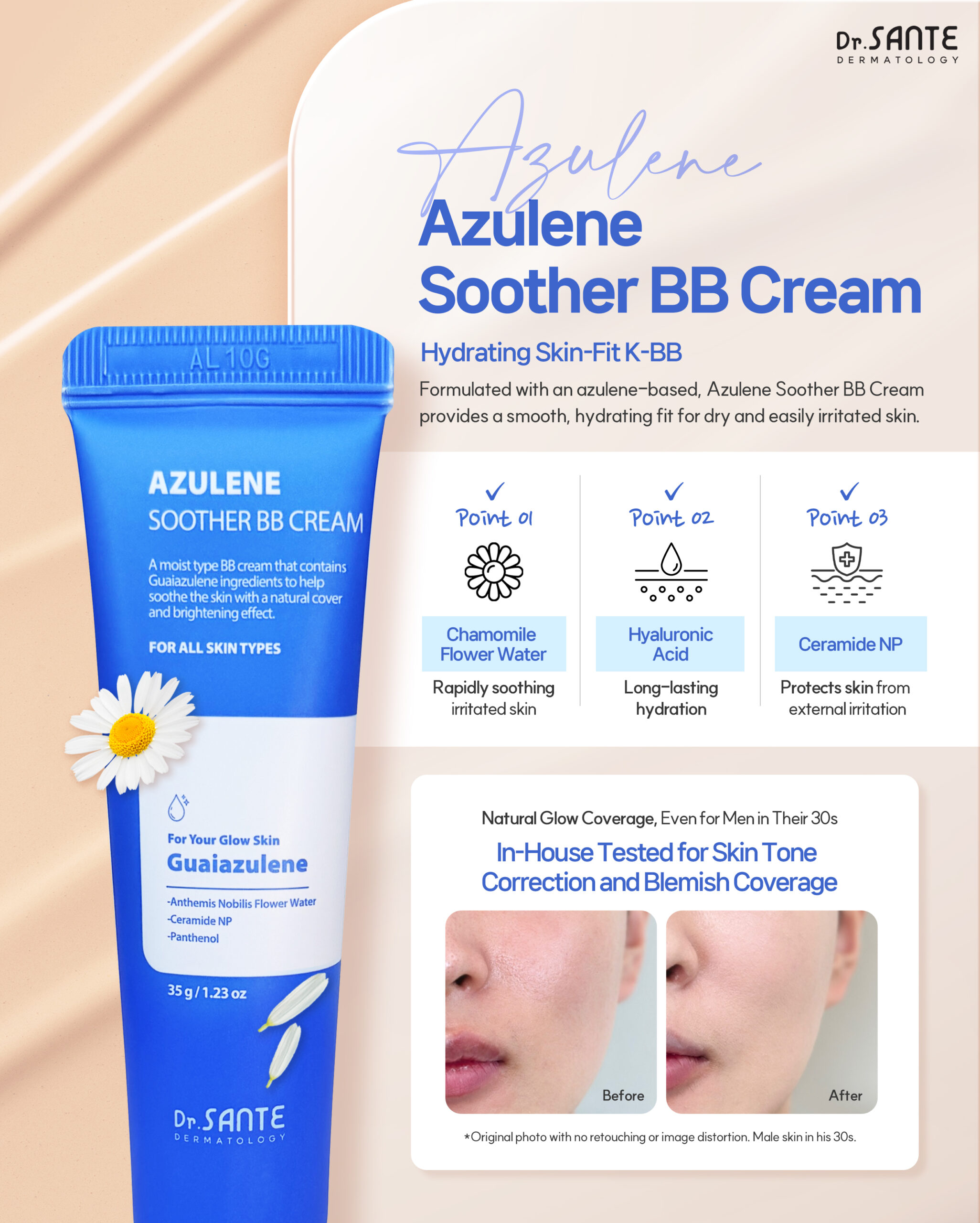 Dr.Sante BB Cream Duo Kit (Soother + AKA BB Cream + Puff 2pcs) *** LIMITED EDITION*** Set Includes Azulene Soothe BB Cream 35 g (Shade 21–22) Artemisia AKA BB Cream 35 g (Shade 22–23) Bonus: Rubicell Puff x 2 A versatile BB duo for sensitive, dry, and troubled skin—customize your base depending on your skin condition. Azulene Soothe BB Cream Finish: Dewy, radiant For: Dry & sensitive skin Lightweight, breathable BB cream with a natural tone-up effect. Provides long-lasting hydration and calming care without darkening. Key Ingredients: Chamomile Water & Guaiazulene – soothe redness and irritation Hyaluronic Acid – long-lasting hydration Ceramide NP & Panthenol – barrier support and skin recovery Artemisia AKA BB Cream Finish: Soft matte with inner hydration For: Troubled & sensitive skin Thin, smooth formula that adheres evenly for clean, natural coverage. Helps calm irritated skin while blurring blemishes and uneven texture. Key Ingredients: Artemisia (Mugwort) Extract – soothing hydration Centella Asiatica – calming care Niacinamide – bright, even skin tone AKADerm™ – комплекс soothing complex Additional Benefits Hygienic pump dispenser Free Rubicell Puffs (2 pcs) for seamless application